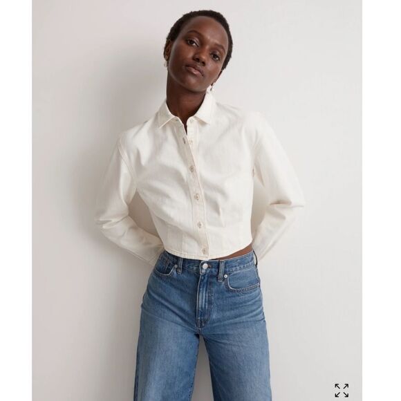 Madewell Denim Pleated Cropped Button Up Shirt Jacket - Picture 1 of 15